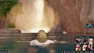 Nude beach, swimming topless in a waterfall