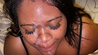 25yo Black little sucks her Daddy's 49 yo BWC and gets a FACIAL!!! Wife not home ebony cumshot