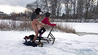 Hot fuck with skinny girl in a school ski vacation