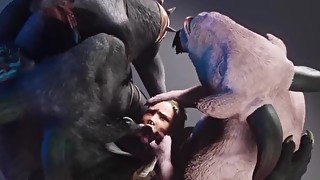 Werewolf Ganbang Busty Girl Asuka  Big Cock Monster  3d Porn P3