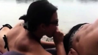 French aunt sucks dick on public beach