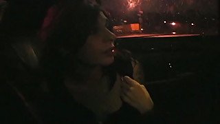 Sex-crazy whorish chick finger fucks her anus in the back seat