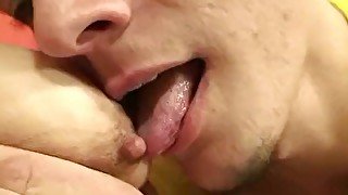 Chubby mommy swallows two young dicks