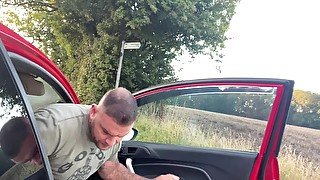 big lad Andy Lee wanking while driving around in his car gets caught by member of the public