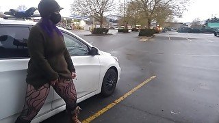 Public pissing Milf at busy gas station