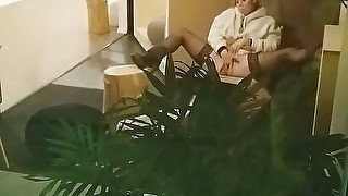 Slut Wife Piia masturbate at hotel lobby