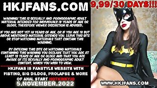 Bat girl Hotkinkyjo fuck her ass with two dildos from sinnovator, anal fisting, gape, bellybulge