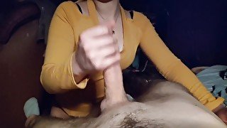 I Jerk My Stepbro's Hard Dick Huge Cumshot