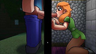 Hornycraft blowjob through glory hole at night