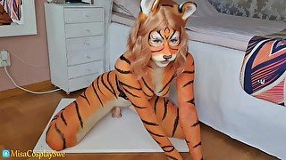 Tiger bodypaint - Dildo riding and BJ - MisaCosplaySwe