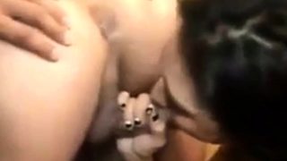 Asian girl loves licking his butthole and sucks cock