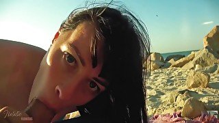 So Lots Of Cum All Over My Face.amazing Blowjob On The Beach