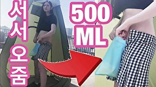 【여자 야외방뇨】오줌 500ml 들어가는 화장실 용품으로 서서 오줌 싸봤다, 오줌 500ml 들어가는 대용량 휴대 화장실 안에서 핸드잡!?