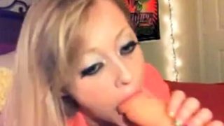 Blonde blow and deepthroat dildo in webcam 2