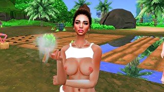 Busty Island Babe Gardening and Smoking Weed Topless - Lets Play Sims 4 - Homesteading with Hoku #1