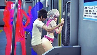 Schoolgirl fucked in the ass in the subway car