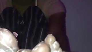 Hot ebony soles in lotion make you cum