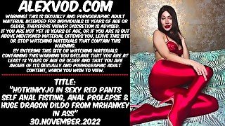 Hotkinkyjo in sexy red pants self anal fisting, anal prolapse & huge dragon dildo from mrhankey