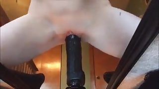 Amateur sit on monster big black dildo