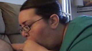 Chubby nerdy lady provided my buddy with a lazy tender blowjob