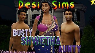 Desi busty Indian Saree aunty Shwetha With two Young Boys