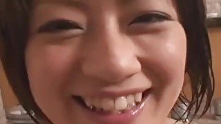 Japanese babe washes cock then uses it wisely