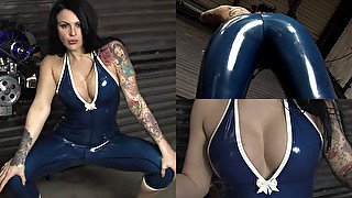 Emma Heron in Trans Blue Catsuit - LatexHeavenVideo