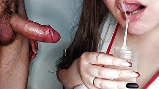 Pervert nurse makes a cum analysis. Every patient's dream