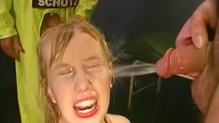 Nasty beauty from Germany is getting flow of urine in her face