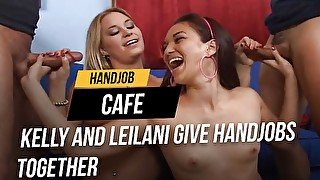 Kelly and Leilani give handjobs together