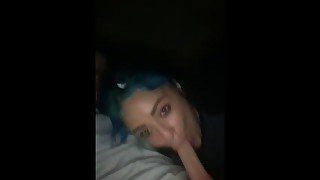 Slut w/ purple hair throats my dick anytime I’m bored