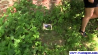 Pee drenched eurobabe fucked outdoor