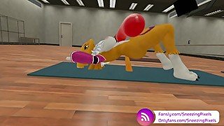 VR Pornstar Sneezing Pixels Lifting Massive Cock at the Gym