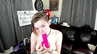 Sweet Girl Gives Dildo Blowjob