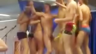 A few sexy girls take their clothes off at a frat show