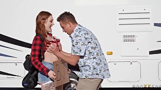 Redhead hitchhiker Aria Kai gets naughty