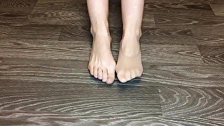 Wife show her nude and black ped socks