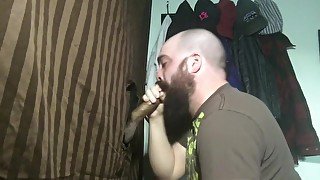 Hairy latino brings his dick to my glory hole