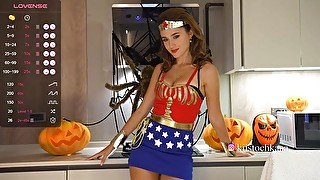 Sexy Wonder Woman live streams on Chaturbate and shows her tits (webcam model Vasillisa)