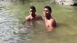 Latin twink studs get horny splashing in the river