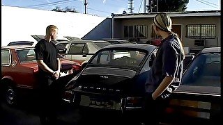 Gorgeous blonde gets fucked in a junkyard