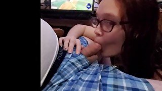 Barely legal teen sucks off guy while he plays rocket league and gets throatpie