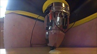 Estim cum milking with electro chastity device