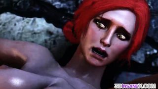 Redhead Triss fucked in threesome