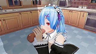 3d Hentai Rem gives sweet blowjob with cum