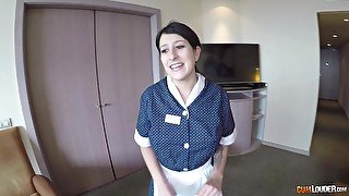 Busty maid Pamela Silva can't get enough of his cock