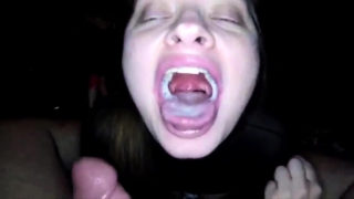 Housegirl sucks big load of cum and swallow