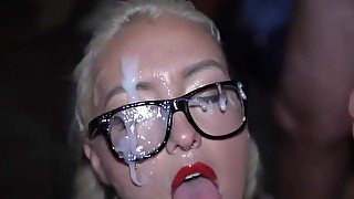 Bukkake beautiful girl with glasses (slowmotion)