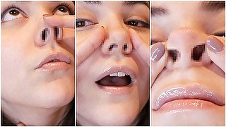 Nostril Fetish Nose Tour  Nostril Flaring, Pinching, Pig Nose Play With Glossy Pink Lips