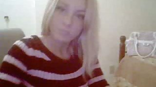 Hot blondie on the webcam showing off her new dress